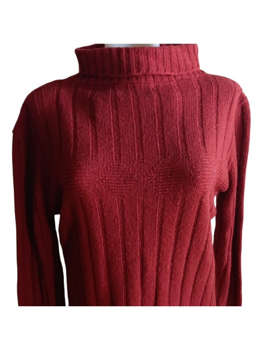 True Vintage Medium Turtleneck Sweater 1970's Rusty Red Ribbed Knit Velma Boho